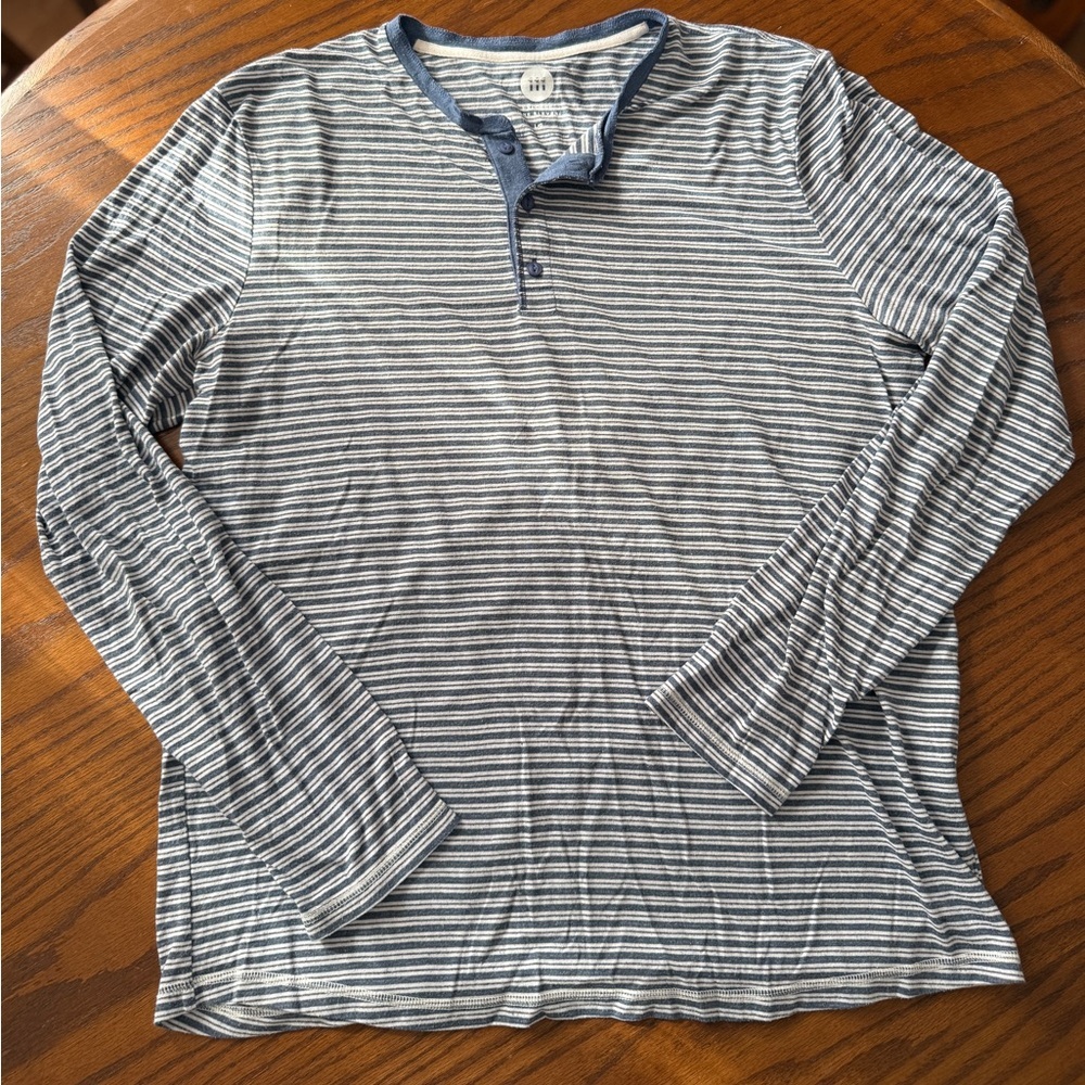 Express mens long sleeve henley style blue and white striped shirt size large